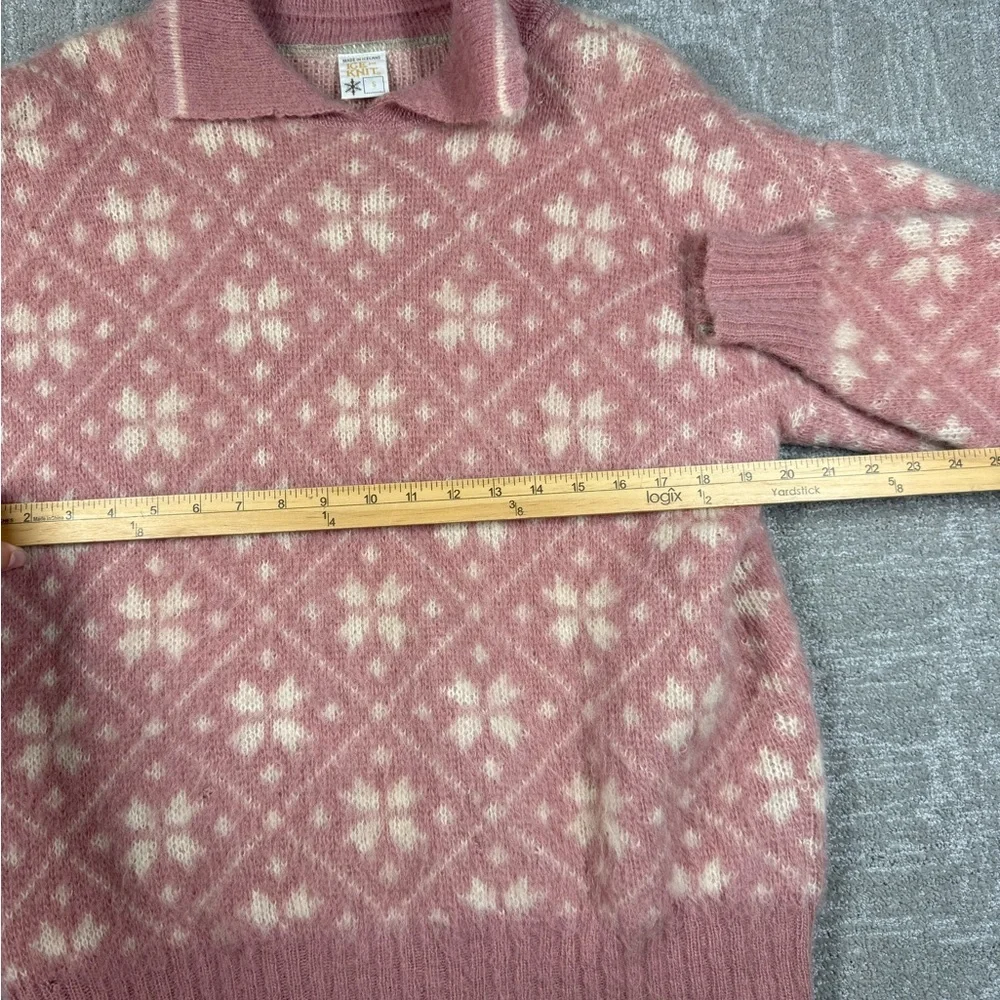 Vintage Ice Knit Made in Iceland Wool Snowflake Pink Sweater Size Small